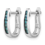 14k White Gold Blue Diamond 3mm Hinged Hoop Earrings - Image 2