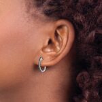 14k White Gold Black Diamond 1.3mm Hinged Hoop Earrings - Image 3