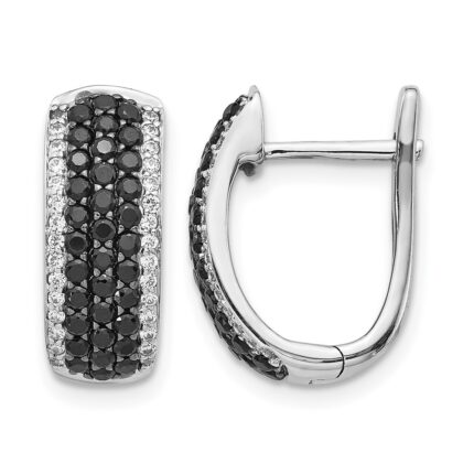 14k White Gold Black and White Diamond Hinged Hoop Earrings