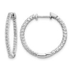 14k White Gold Polished Diamond In/Out Hinged Hoop Earrings