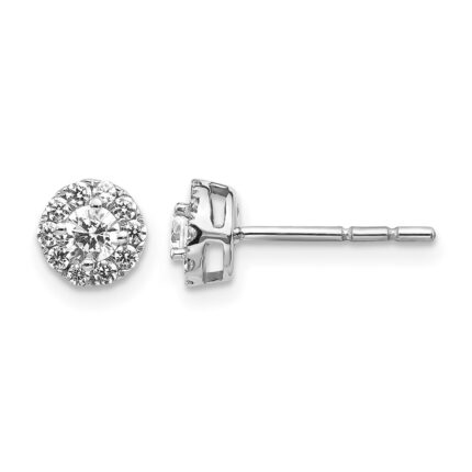 14k White Gold 1/2 carat Diamond Halo Cluster Post Earrings