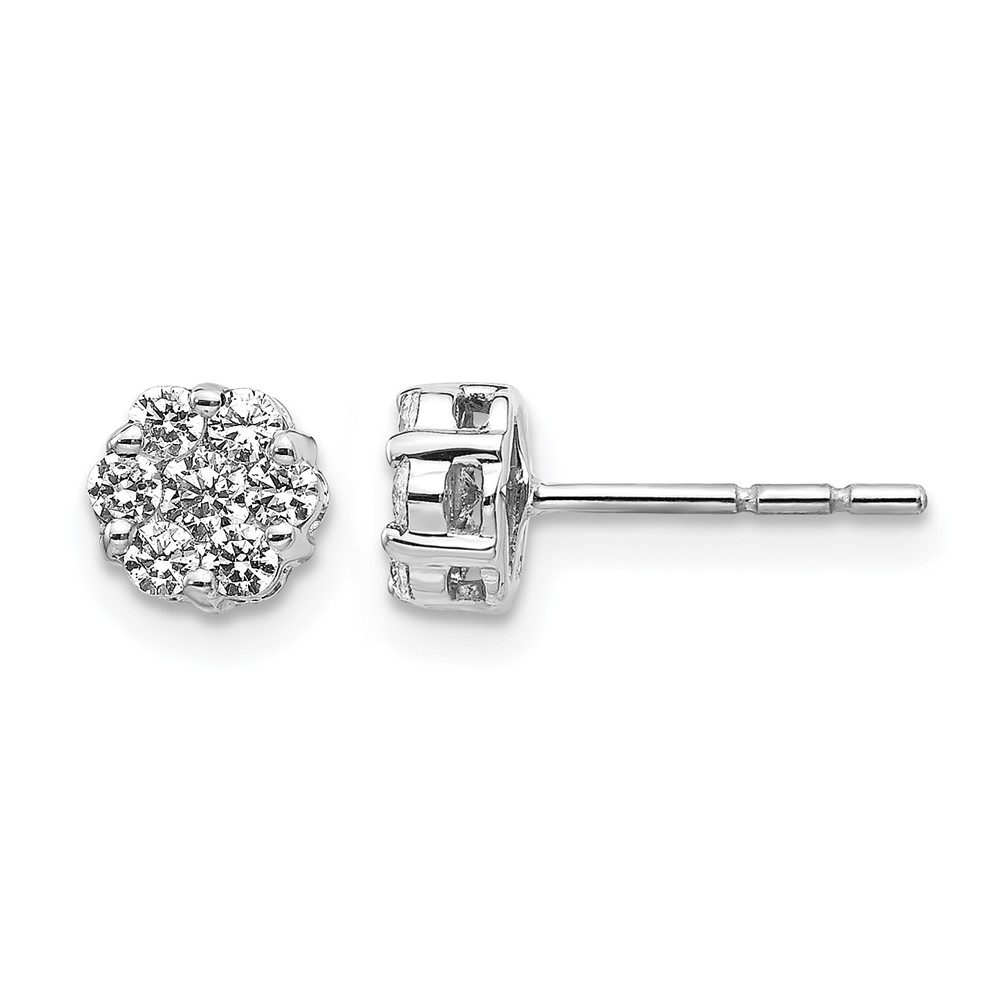 EM5456-050-WA.jpg 14k White Gold 1/2 carat Diamond Cluster Push Back Post Earrings - Image 1