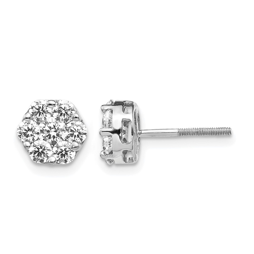 EM5458-110-WA.jpg 14k White Gold 1.1 carat Diamond Cluster Screwback Post Earrings - Image 1