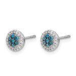 14k White Gold 1/4 carat Blue/White Diamond Cluster Post Earrings - Image 2