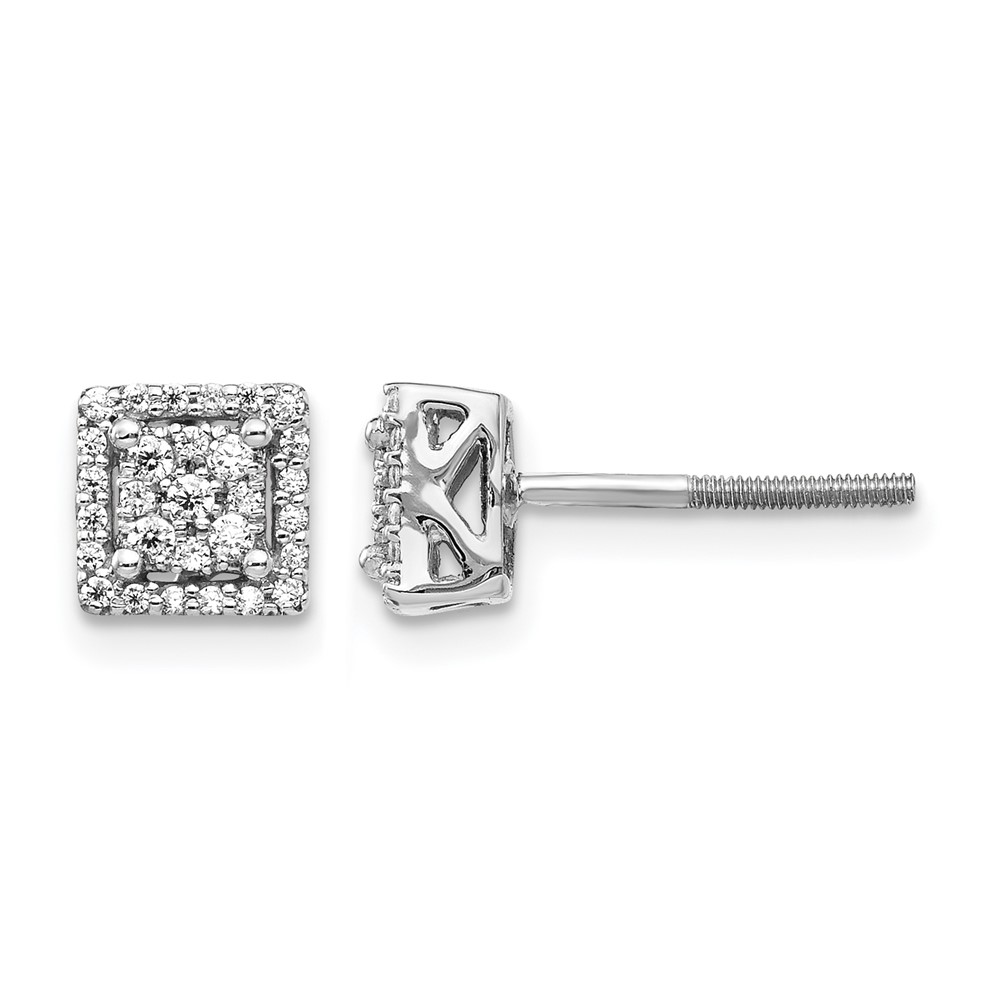 EM5470-025-WA.jpg 14k White Gold 1/4 carat Diamond Cluster Square Screwback Post Earrings - Image 1