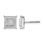 10k White Gold Diamond Small Double Square Bezel Post Earrings