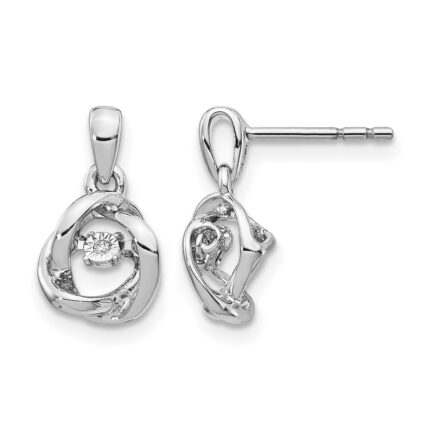 14k White Gold Fancy Moving Diamond Dangle Post Earrings