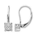 14k White Gold 1/10 carat Diamond Cluster Leverback Earrings
