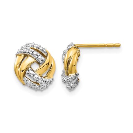 14k and White Rhodium Accents Diamond Love Knot Post Earrings