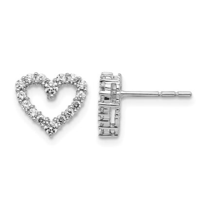 14k White Gold Diamond Heart Earrings