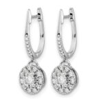 14k White Gold 1/3 carat Diamond Round Cluster Dangle Hinged Hoop Earrings - Image 2