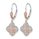 14k White Gold with Rose Rhodium 1/8 carat Diamond Leverback Earrings - Image 2