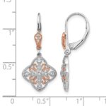 14k White Gold with Rose Rhodium 1/8 carat Diamond Leverback Earrings - Image 4