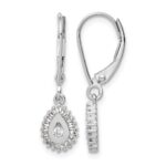10k White Gold Baguette Diamond Teardrop Halo Leverback Earrings
