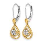 10k Two-tone Diamond Teardrop Dangle Leverback Earrings - Image 2