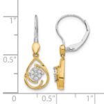 10k Two-tone Diamond Teardrop Dangle Leverback Earrings - Image 4