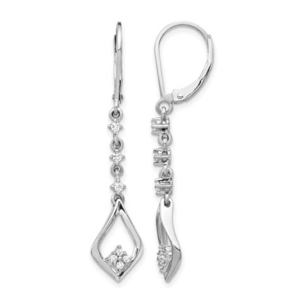 14k White Gold 1/5 carat Diamond Long Dangle Leverback Earrings