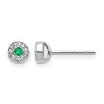 14k White Gold Diamond and 2.3mm Round Emerald Halo Post Earrings