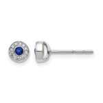 14k White Gold Diamond and 2.3mm Round Sapphire Halo Post Earrings
