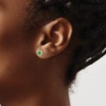 14k 2.8mm Round Emerald and Diamond Halo Post Earrings - Image 3