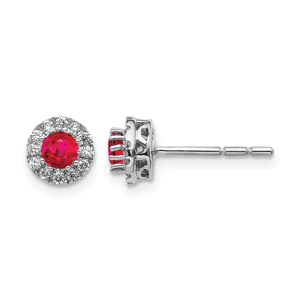 EM5588-RU-016-WA.jpg 14k White Gold 3.5mm Round Blue Ruby and Diamond Halo Post Earrings - Image 1