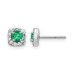 14k White Gold 1/5 carat Lab Grown Diamond VS/SI+ G+ and Created Emerald Complete Square Halo Post Earrings