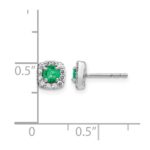14k White Gold 3.7mm Round Emerald and Diamond Square Halo Post Earrings - Image 4