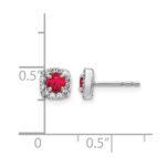14k White Gold 3.7mm Round Ruby and Diamond Square Halo Post Earrings - Image 4