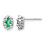 14k White Gold 5x3mm Oval Emerald and Diamond Halo Post Earrings