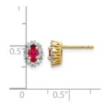 10k Yellow Gold Diamond and Ruby Oval Halo Earrings - Image 4