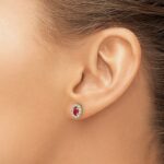 14k 1/5 carat Lab Grown Diamond VS/SI+ G+ and Oval Created Ruby Complete Halo Post Earrings - Image 3