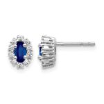 14k White Gold 1/5 carat Lab Grown Diamond VS/SI+ G+ and Oval Created Sapphire Halo Post Earrings