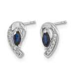 14k White Gold 5x2.5mm Marquise Sapphire and Diamond Curved Post Earrings - Image 2