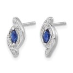 14k White Gold 5x2.5mm Marquise Sapphire and Diamond Post Earrings - Image 2