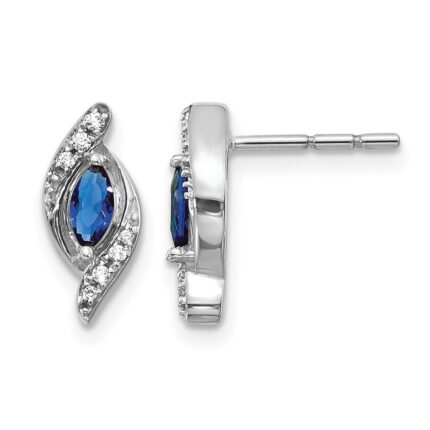14k White Gold 5x2.5mm Marquise Sapphire and Diamond Post Earrings