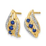 14k Polished Sapphire and Diamond Curve Post Earrings - Image 2
