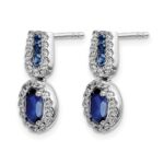 14k White Gold 6x4mm Oval Sapphire and Diamond Halo Post Earrings - Image 2