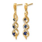 14k Diamond and Blue Sapphire Twisted Post Dangle Earrings - Image 2