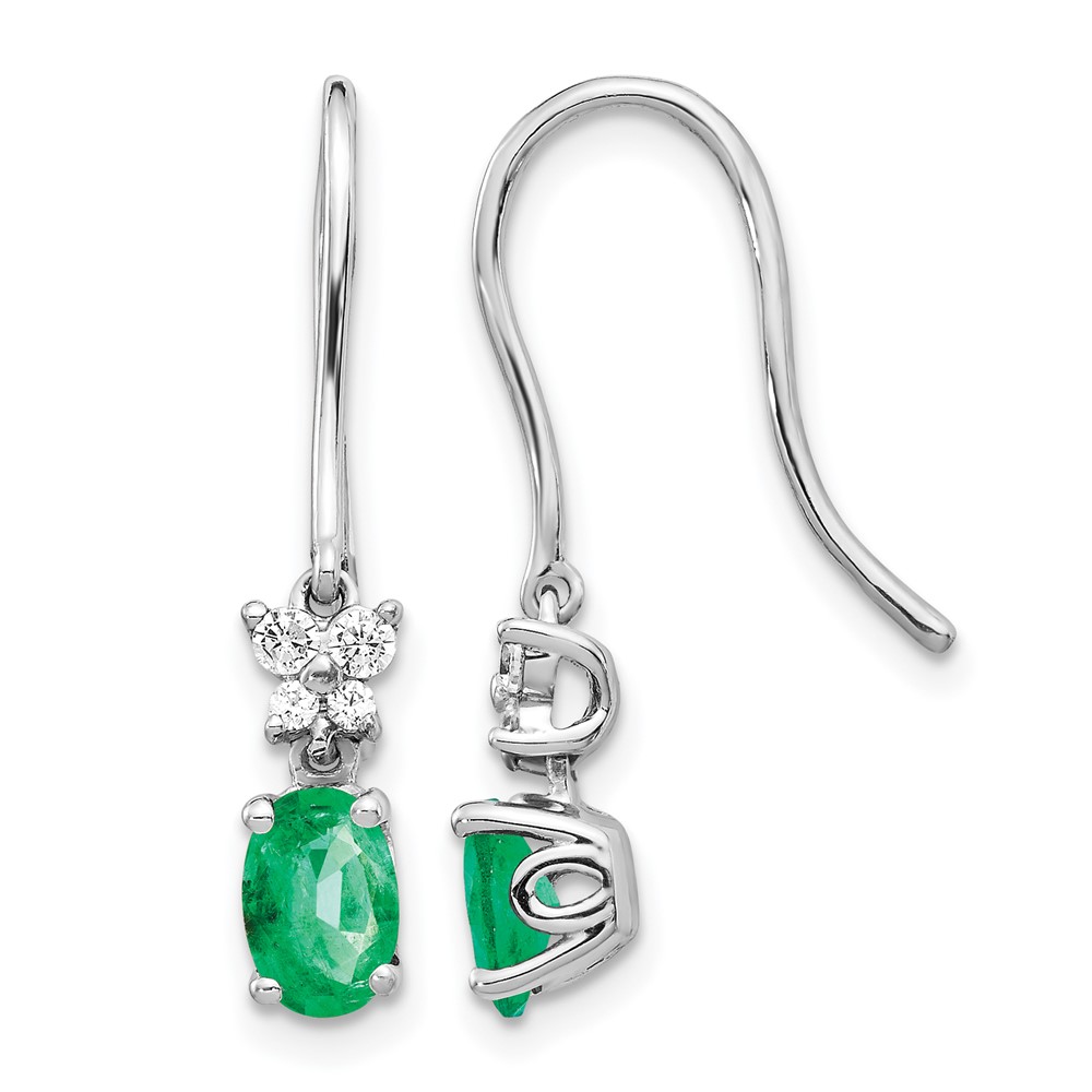 EM5600-EM-013-WA.jpg 14k White Gold 6x4mm Oval Emerald and Diamond Shepherd Hook Earrings - Image 1
