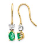 14k Two-Tone 6x4mm Oval Emerald and Diamond Shepherd Hook Earrings