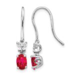 14k White Gold 6x4mm Oval Ruby and Diamond Shepherd Hook Earrings