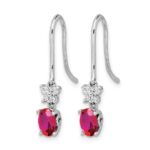14k White Gold 6x4mm Oval Ruby and Diamond Shepherd Hook Earrings - Image 2