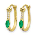 10k 1/20ct Diamond and Emerald Hinged Hoop Earrings - Image 2