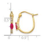 14k 1/20 carat Diamond and 5x2.5mm Marquise Ruby Hinged Hoop Earrings - Image 4