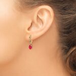 14k 1/10 carat Diamond and 7x5mm Oval Ruby Dangle Hoop Earrings - Image 3