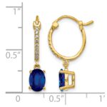 14k 1/10 carat Diamond and 7x5mm Oval Sapphire Dangle Hoop Earrings - Image 4