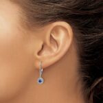 14k White Gold Diamond Halo and Sapphire Leverback Dangle Earrings - Image 3