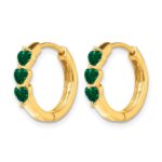 14k 3mm Heart Lab Created Emerald Polished Hinged Hoop Earrings - Image 2