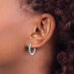 14k White Gold 1/5 carat Lab Grown Diamond VS/SI+ G+ and Created Emerald Complete Hinged Hoop Earrings - Image 3