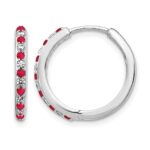 14k White Gold Diamond and Ruby 19mm Hinged Hoop Earrings